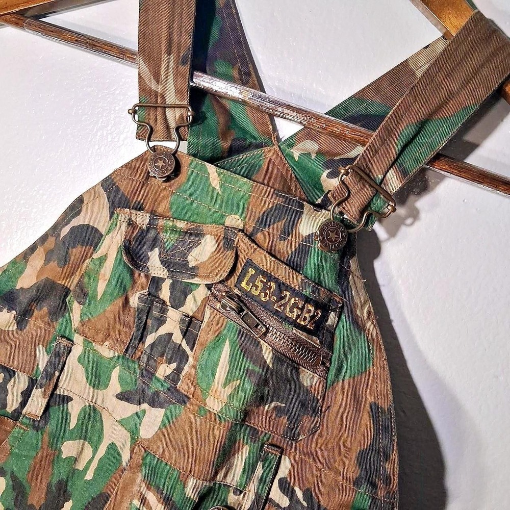 Boys Vintage short overall Green & Brown Camouflage Dungaree - Picture 2 of 5